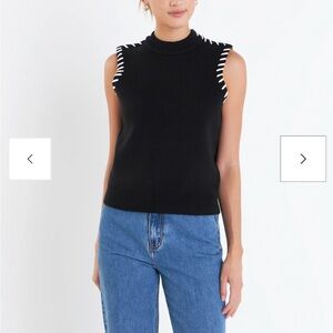 English Factory Black Knit sweater with White Stitching Brand New